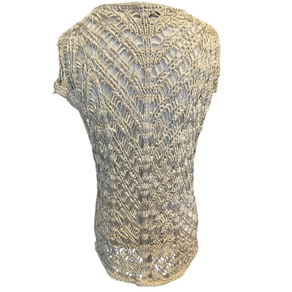 Eileen Fisher Tape Stitch Knit Top Womens Medium Beige & Gold Overlay Boho - Picture 5 of 8